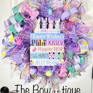 Handmade Spring Easter Bunny Prelit Wreath 26 ins LED Glitter Eggs XLW1